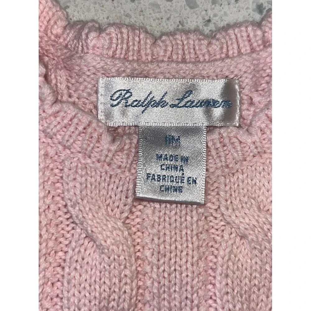 Ralph Lauren Baby‎ Girls Pink Cable Knit Sweater Dress Short Sleeve 6M Pony Logo